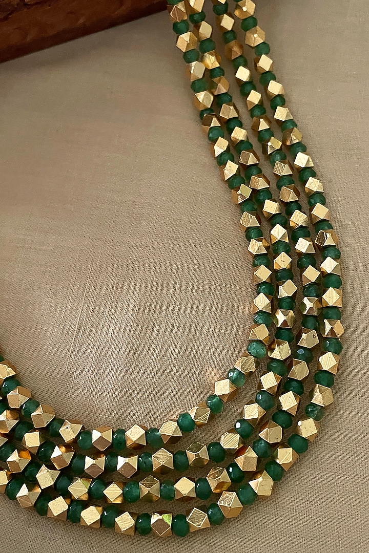 Gold Finish Green Beaded Long Necklace by Saga Jewels at Pernia's Pop Up Shop