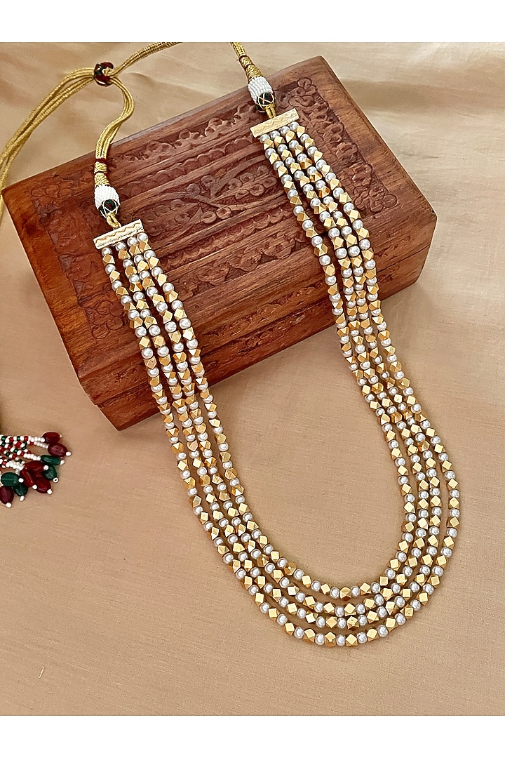 Gold Finish Beaded Long Necklace by Saga Jewels at Pernia's Pop Up Shop