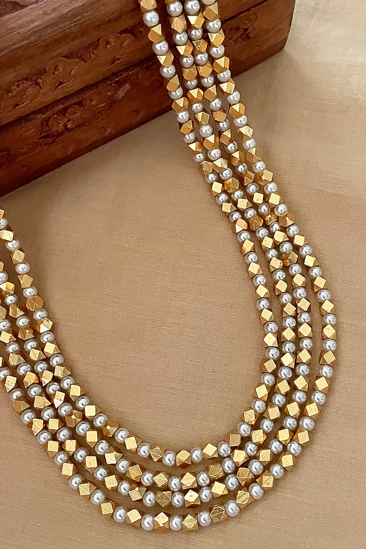 Gold Finish Beaded Long Necklace by Saga Jewels at Pernia's Pop Up Shop