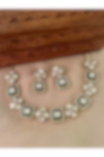 Gold Finish Green Kundan Polki Enameled Choker Necklace Set by Saga Jewels at Pernia's Pop Up Shop