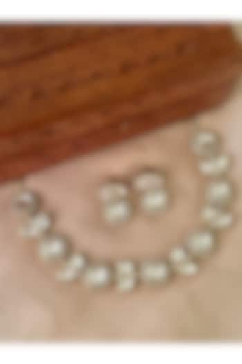 Gold Finish White Kundan Polki Choker Necklace Set by Saga Jewels at Pernia's Pop Up Shop