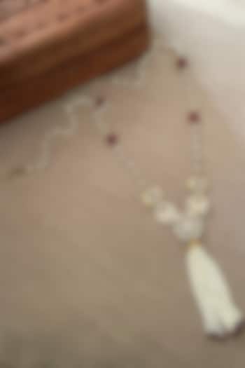 Gold Finish Pearl Long Tassel Necklace by Saga Jewels at Pernia's Pop Up Shop