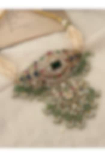 Gold Finish Kundan Polki & Pearl Choker Necklace Set by Saga Jewels at Pernia's Pop Up Shop