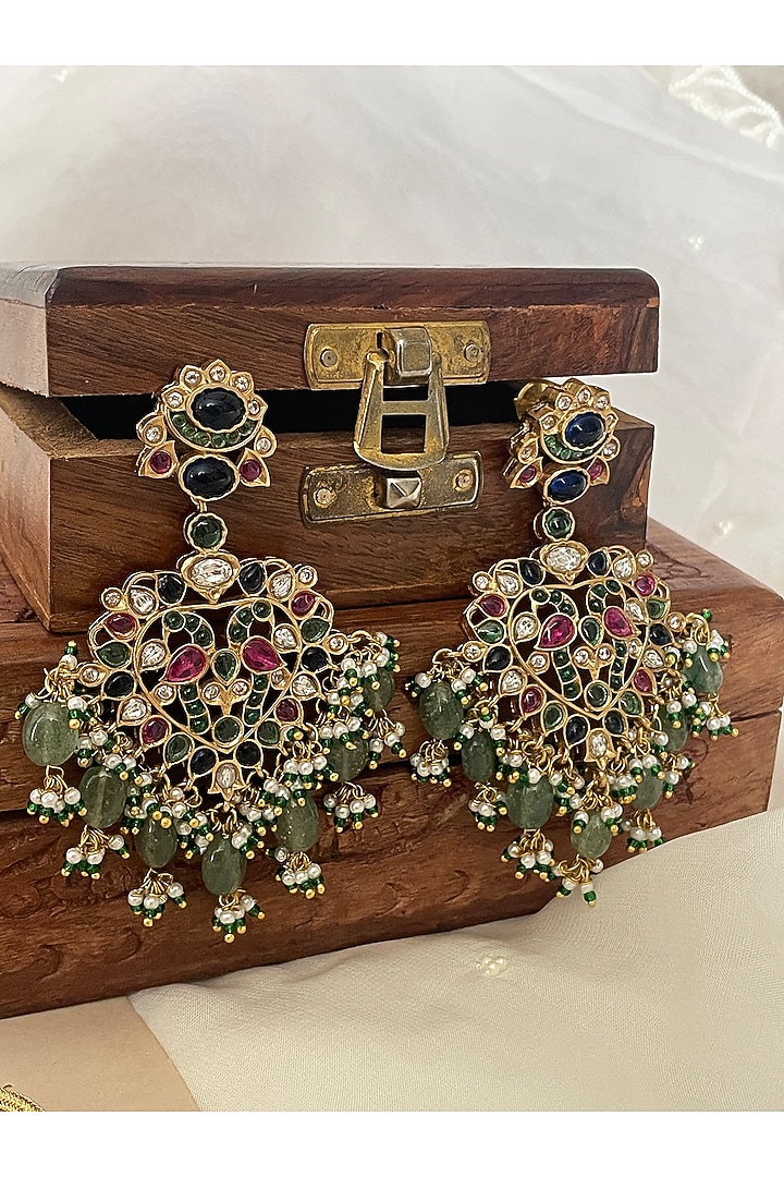 Gold Finish Kundan Polki & Pearl Choker Necklace Set by Saga Jewels at Pernia's Pop Up Shop