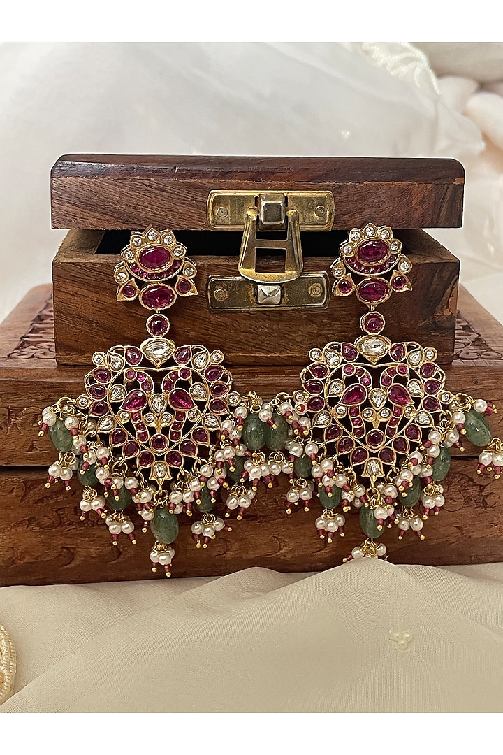 Gold Finish Kundan Polki & Pearl Choker Necklace Set by Saga Jewels at Pernia's Pop Up Shop
