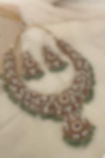 Gold Finish Red Kundan Polki Choker Necklace Set by Saga Jewels at Pernia's Pop Up Shop