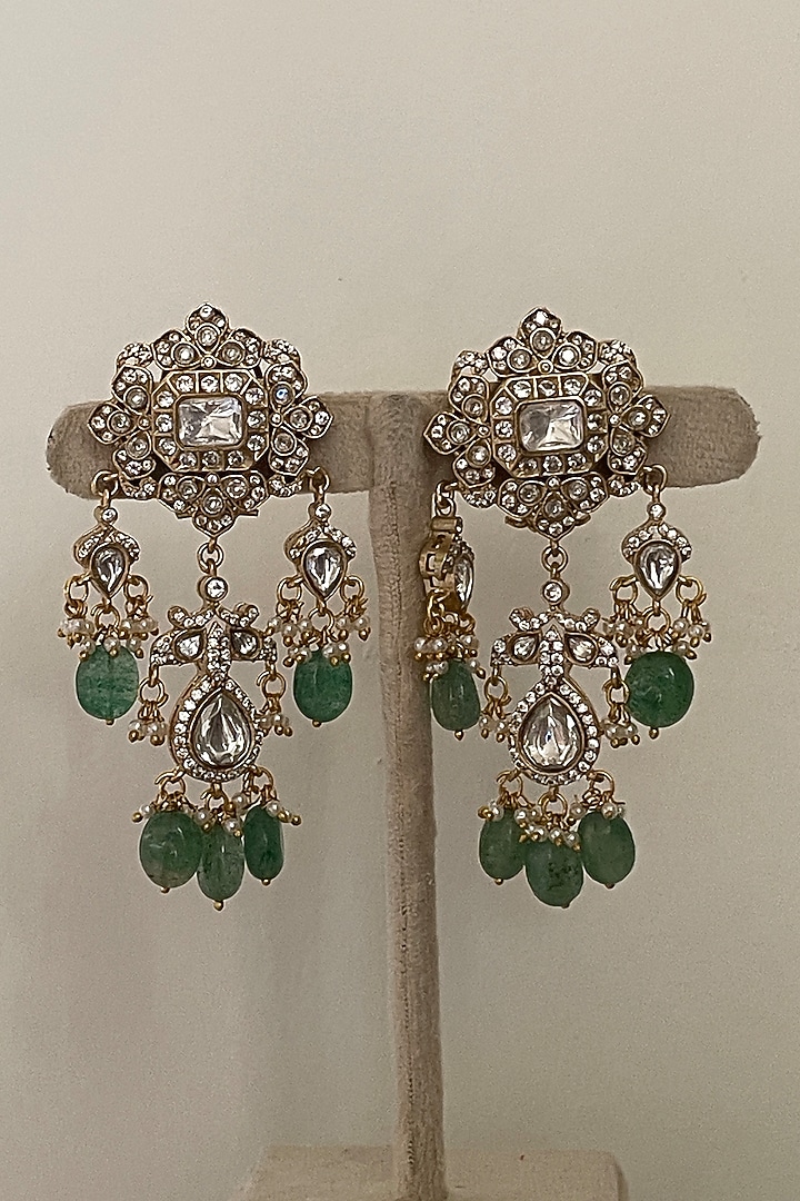 Gold Finish Green Kundan Polki Choker Necklace Set by Saga Jewels at Pernia's Pop Up Shop