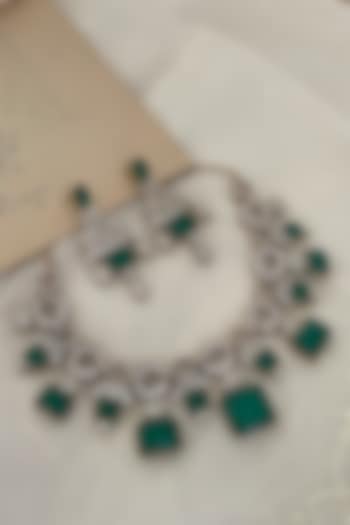 Gold Finish Zircon & Green Stone Choker Necklace Set by Saga Jewels at Pernia's Pop Up Shop