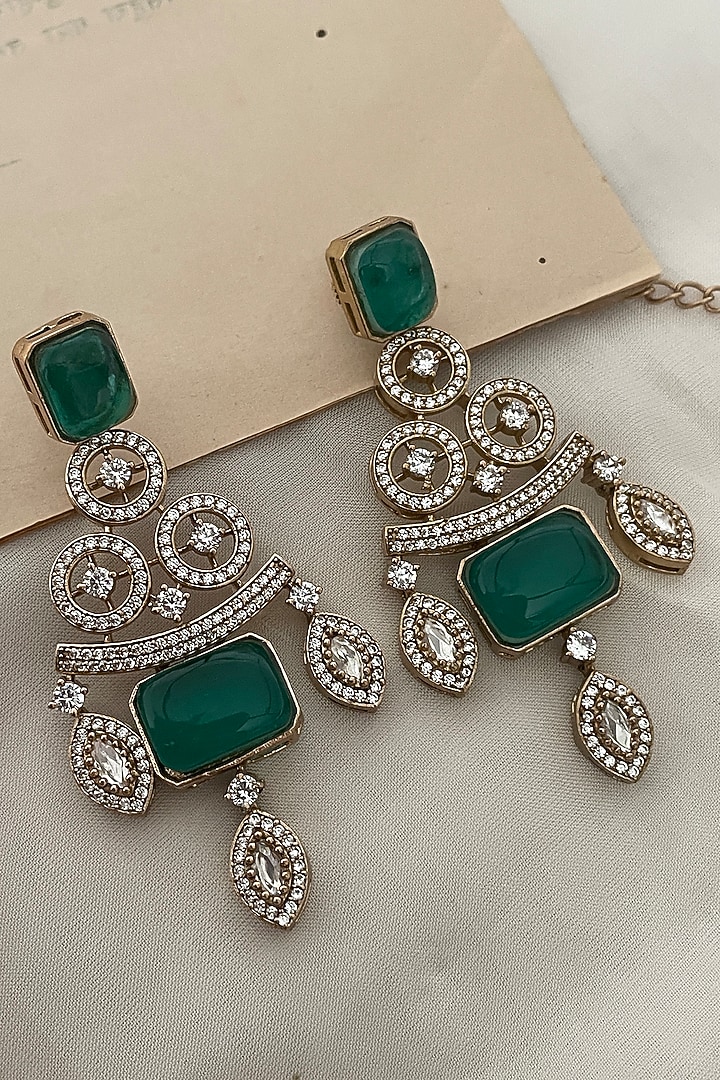 Gold Finish Zircon & Green Stone Choker Necklace Set by Saga Jewels at Pernia's Pop Up Shop