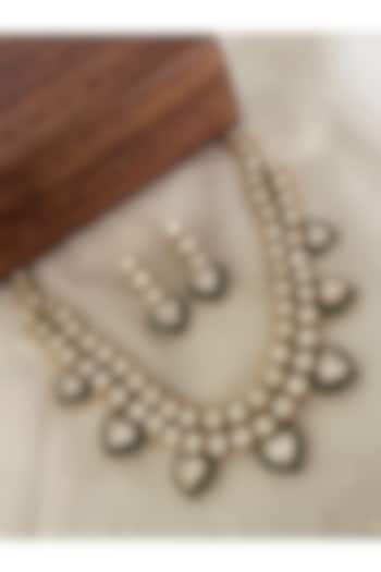 Gold Finish Green Kundan Polki Enameled Choker Necklace Set by Saga Jewels at Pernia's Pop Up Shop