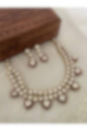 Gold Finish Red Kundan Polki Enameled Choker Necklace Set by Saga Jewels at Pernia's Pop Up Shop