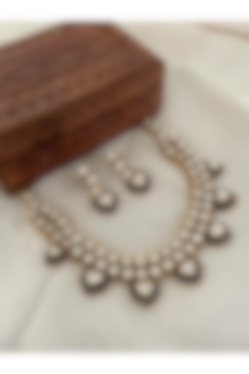 Gold Finish Blue Kundan Polki Enameled Choker Necklace Set by Saga Jewels at Pernia's Pop Up Shop