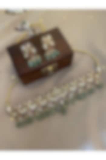 Gold Finish Kundan Polki & Red Stone Choker Necklace Set by Saga Jewels at Pernia's Pop Up Shop