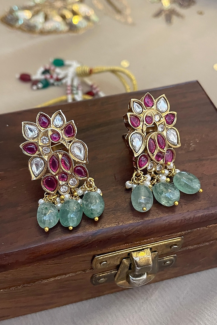 Gold Finish Kundan Polki & Red Stone Choker Necklace Set by Saga Jewels at Pernia's Pop Up Shop