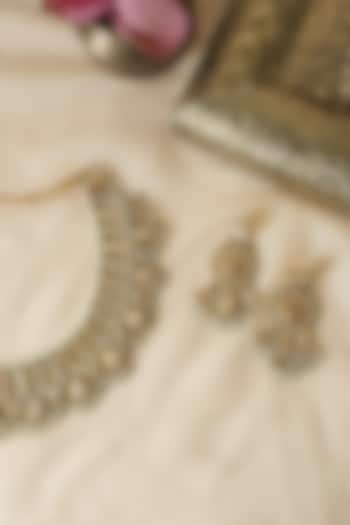 Gold Finish Green Kundan Polki Choker Necklace Set by Saga Jewels at Pernia's Pop Up Shop