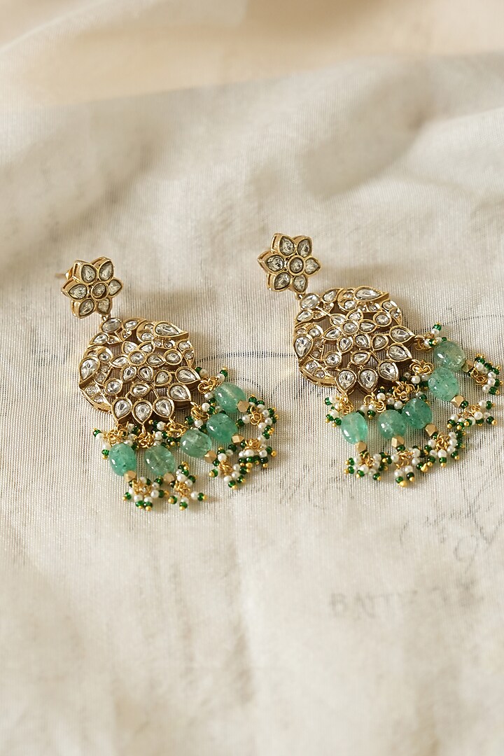 Gold Finish Green Kundan Polki Choker Necklace Set by Saga Jewels at Pernia's Pop Up Shop