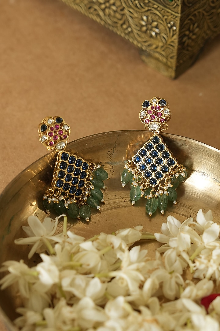 Gold Finish Multi-Colored Stone & Kundan Polki Choker Necklace Set by Saga Jewels at Pernia's Pop Up Shop