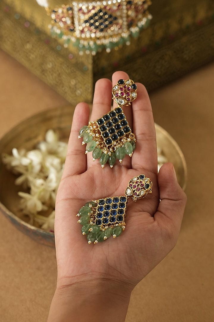 Gold Finish Multi-Colored Stone & Kundan Polki Choker Necklace Set by Saga Jewels at Pernia's Pop Up Shop