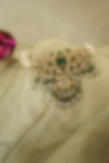 Gold Finish Green Kundan Polki Choker Necklace Set by Saga Jewels at Pernia's Pop Up Shop