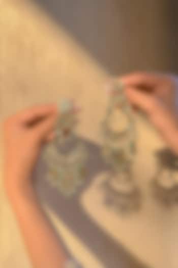 Gold Finish Green Kundan Polki Chandbali Earrings by Saga Jewels at Pernia's Pop Up Shop