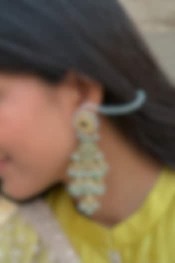 Gold Finish Kundan Polki & Green Beaded Chandbali Earrings by Saga Jewels at Pernia's Pop Up Shop