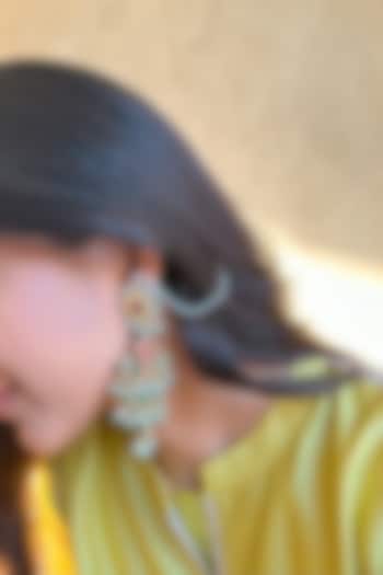 Gold Finish Kundan Polki & Red Beaded Chandbali Earrings by Saga Jewels at Pernia's Pop Up Shop