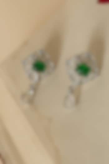 White Finish Green Kundan Polki & Crystal Stud Earrings by Saga Jewels at Pernia's Pop Up Shop