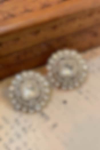 Gold Finish Kundan Polki Stud Earrings by Saga Jewels at Pernia's Pop Up Shop