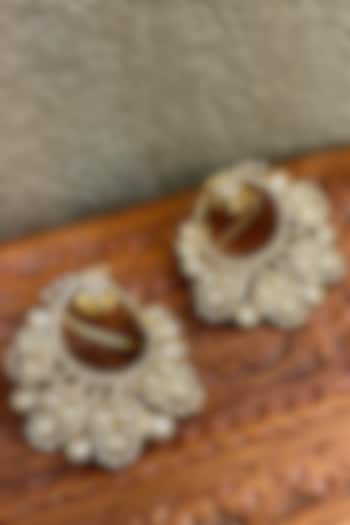 Gold Finish Kundan Polki Hoop Earrings by Saga Jewels at Pernia's Pop Up Shop