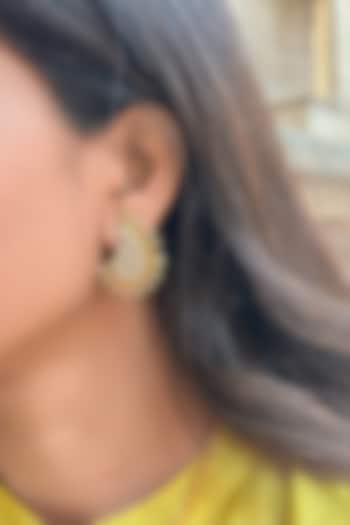 Gold Finish Kundan Polki & Pearl Stud Earrings by Saga Jewels at Pernia's Pop Up Shop