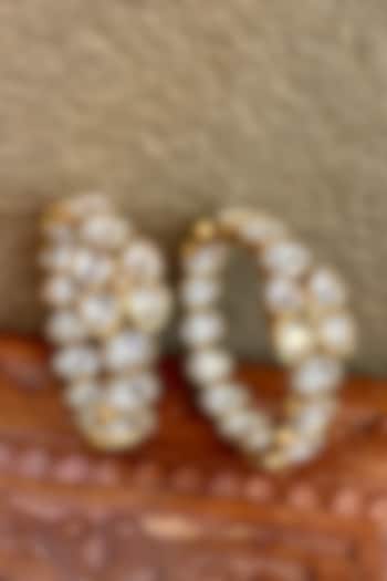 Gold Finish Kundan Polki Hoop Earrings by Saga Jewels at Pernia's Pop Up Shop