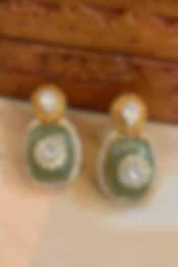 Gold Finish Kundan Polki & Pearl Stud Earrings by Saga Jewels at Pernia's Pop Up Shop
