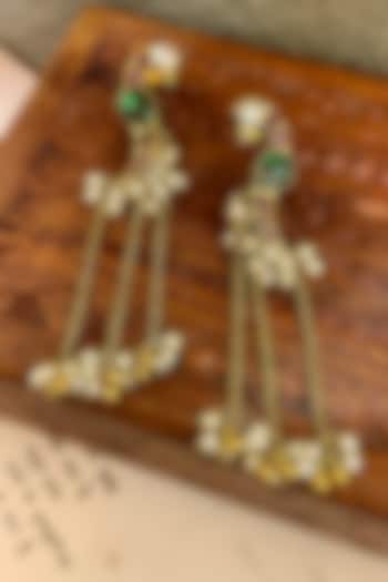 Gold Finish Peacock Motif Chain Dangler Earrings by Saga Jewels at Pernia's Pop Up Shop