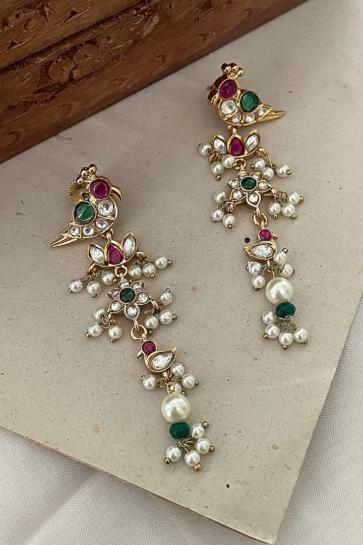 Gold Finish Bird Motif Dangler Earrings by Saga Jewels at Pernia's Pop Up Shop