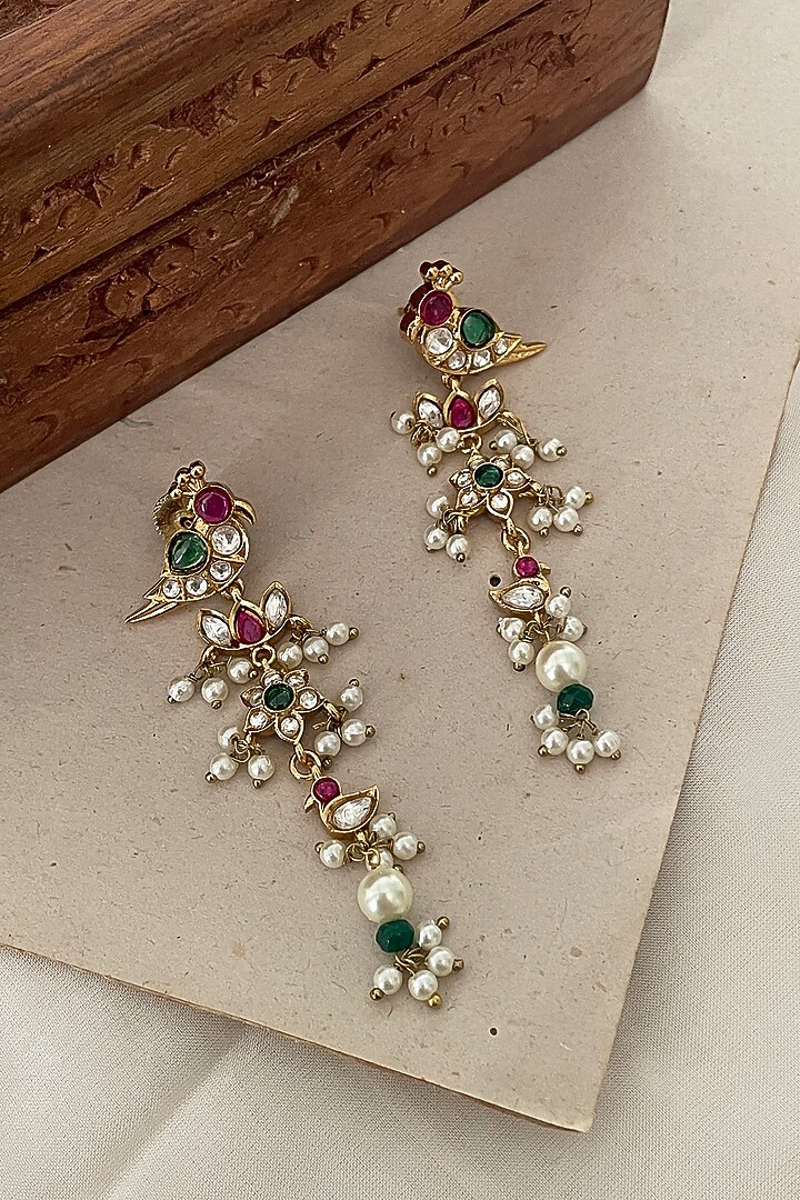 Gold Finish Bird Motif Dangler Earrings by Saga Jewels at Pernia's Pop Up Shop