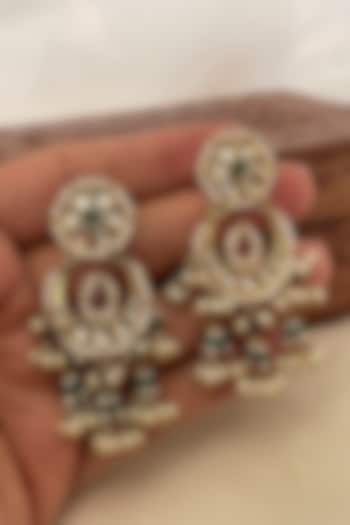 Gold Finish Multi-Colored Kundan Polki Chandbali Earrings by Saga Jewels at Pernia's Pop Up Shop