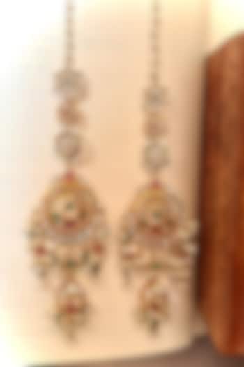Gold Finish Multi-Colored Kundan Polki Chandbali Earrings by Saga Jewels at Pernia's Pop Up Shop