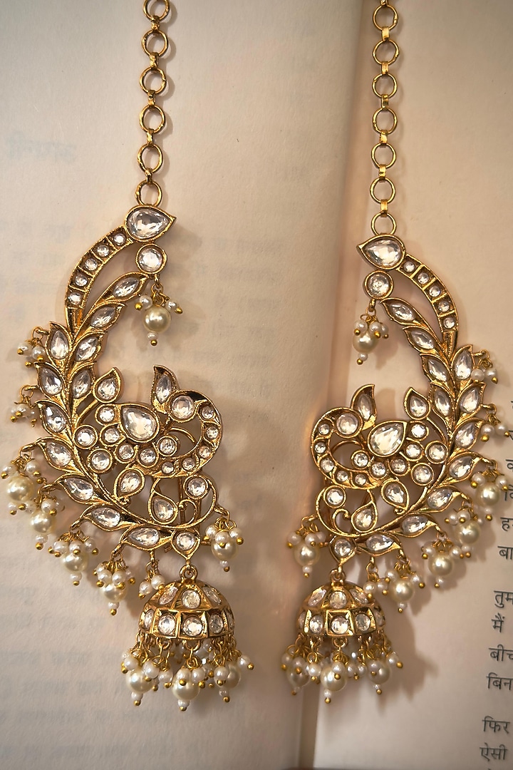Gold Finish Kundan Polki Earcuffs by Saga Jewels at Pernia's Pop Up Shop