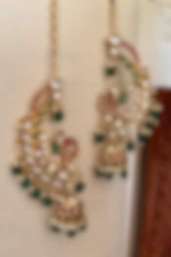 Gold Finish Multi-Colored Stone & Kundan Polki Earcuffs by Saga Jewels at Pernia's Pop Up Shop