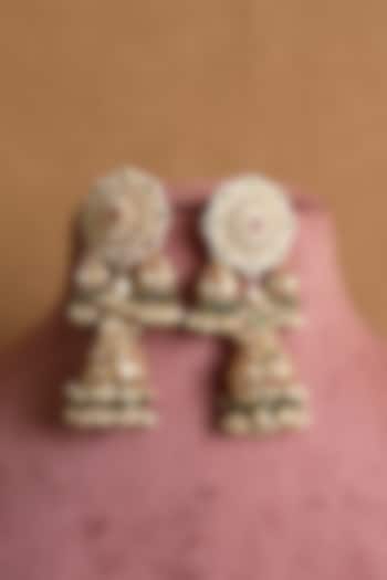 Gold Finish Multi-Colored Kundan Polki Jhumka Earrings by Saga Jewels at Pernia's Pop Up Shop