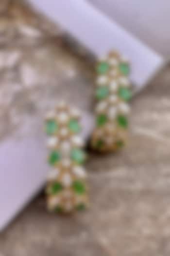 Gold Finish Green Zircon Hoop Earrings by Saga Jewels at Pernia's Pop Up Shop