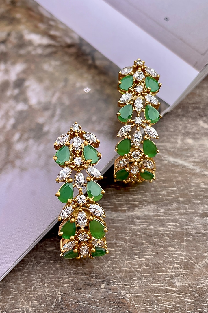 Gold Finish Green Zircon Hoop Earrings by Saga Jewels at Pernia's Pop Up Shop