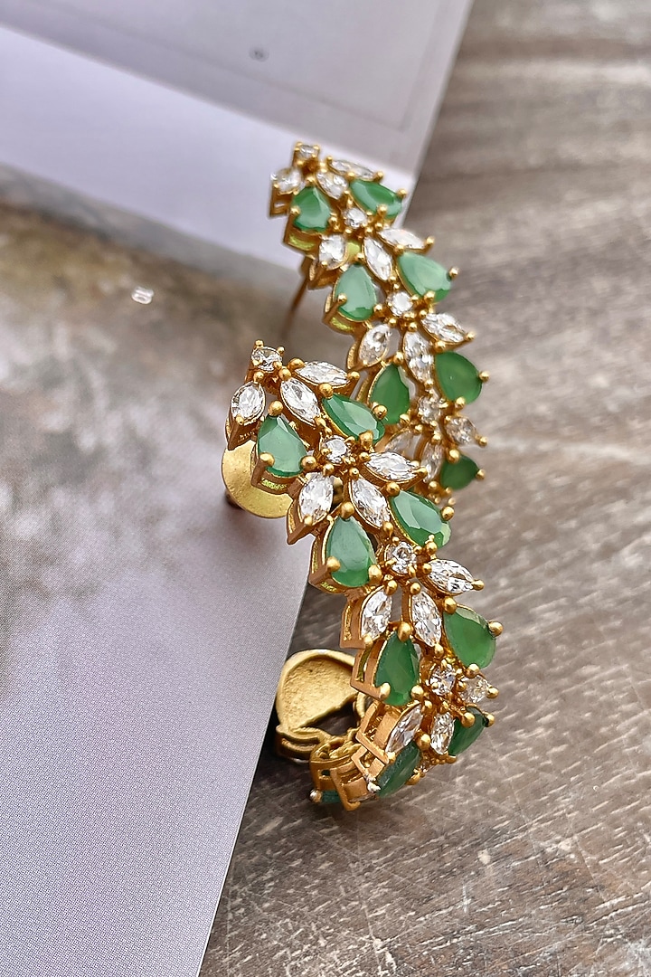 Gold Finish Green Zircon Hoop Earrings by Saga Jewels at Pernia's Pop Up Shop