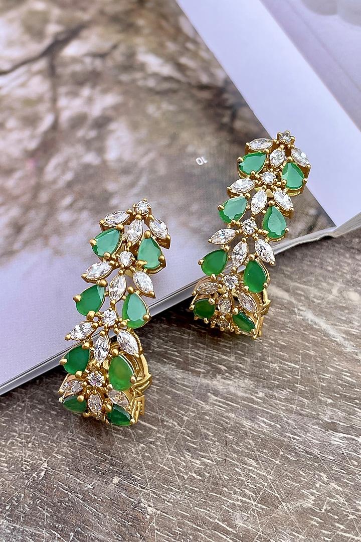 Gold Finish Green Zircon Hoop Earrings by Saga Jewels at Pernia's Pop Up Shop