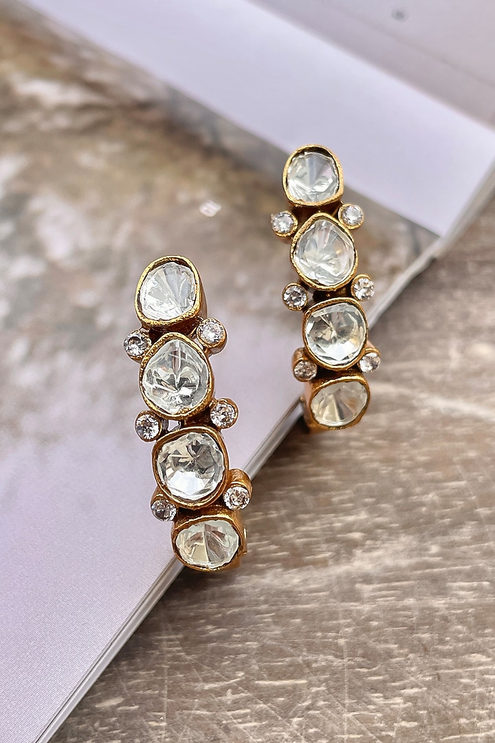 Gold Finish Kundan Polki Hoop Earrings by Saga Jewels at Pernia's Pop Up Shop