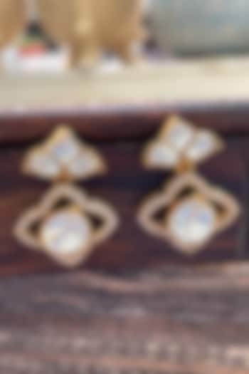 Gold Finish Kundan Polki Dangler Earrings by Saga Jewels at Pernia's Pop Up Shop