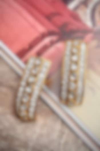 Gold Finish Kundan Polki Hoop Earrings by Saga Jewels at Pernia's Pop Up Shop