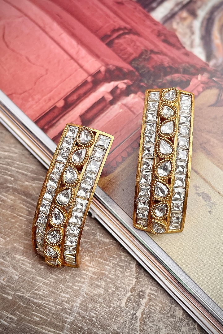 Gold Finish Kundan Polki Hoop Earrings by Saga Jewels at Pernia's Pop Up Shop