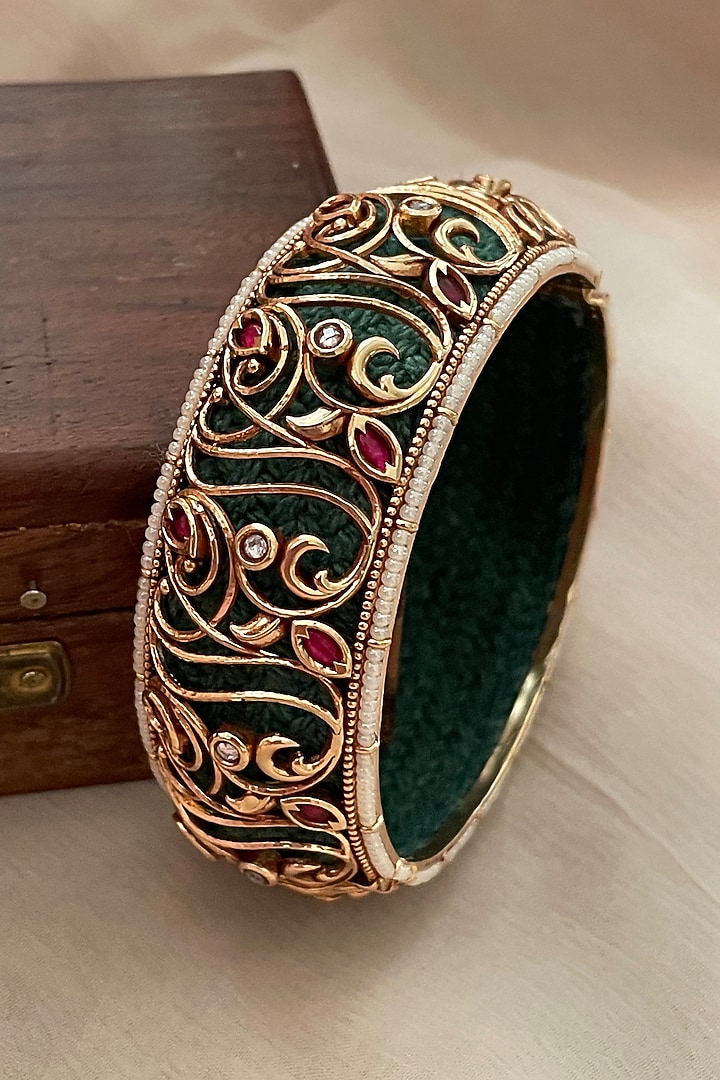 Gold Finish Filigree Work Bangle by Saga Jewels at Pernia's Pop Up Shop