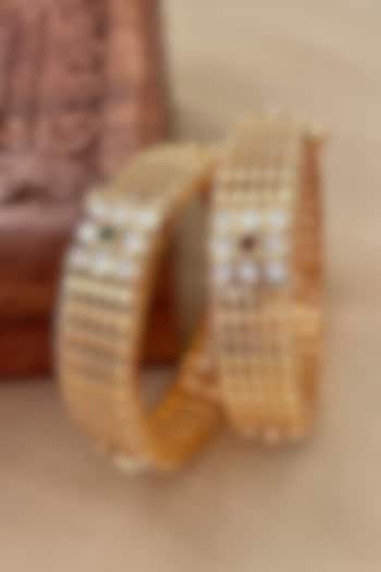 Gold Finish Meshwork Bangles (Set Of 2) by Saga Jewels at Pernia's Pop Up Shop